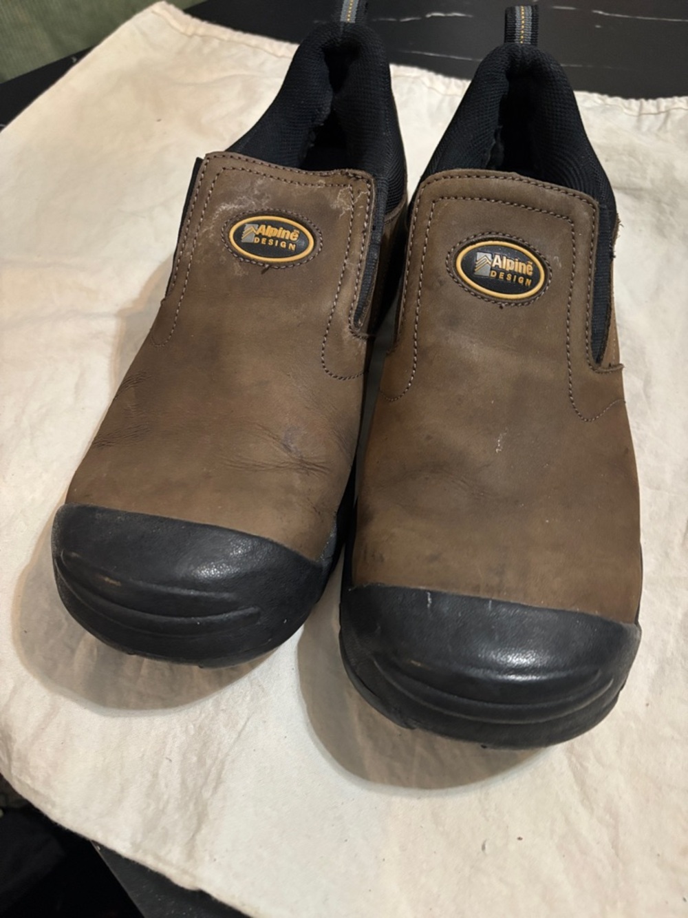 Alpine Design Brown Slip-On Work Loafers with Black Toe Cap